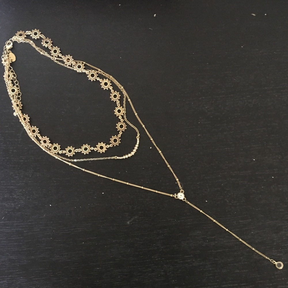 Express Gold 3 Layer Necklace with Crystals